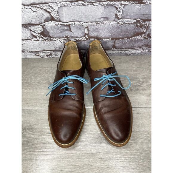 J Shoes Handcrafted William Brown Leather Oxfords Blue Lace Dress Shoes Men 42.5 main image 5